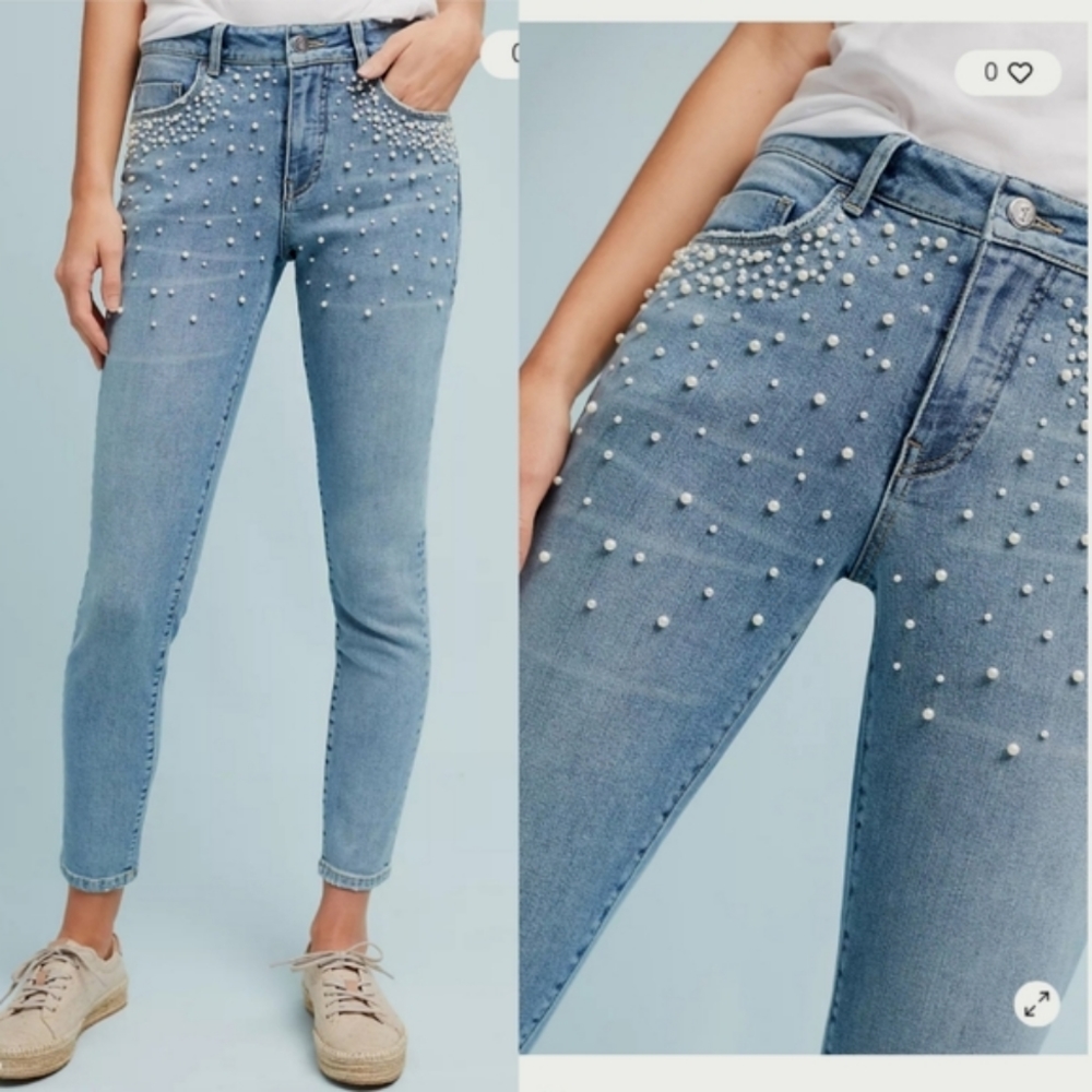 Pilcro Script high-rise pearl skinny denim jeans ankle Distressed blue 26 cotton